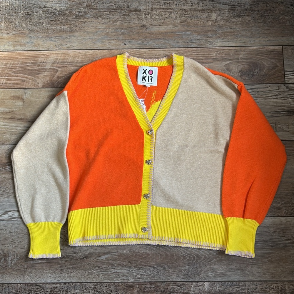 NWT Kerri Rosenthal XOKR Colorblock Heart Sun Slouchy Cardigan Medium - Picture 4 of 12